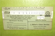 1950s CITIES SERVICE STATION GAS OIL VISOR MILEAGE CHART COLUMBIA STATION OH NOS