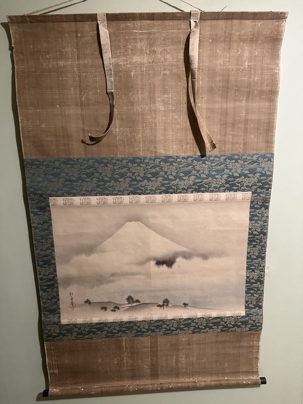 Vintage Japanese Painted Mount Fuji Hanging Scroll