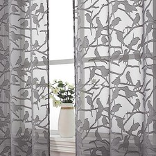 Anji Bird Charcoal Sheer Curtains 45 Inches Long 38"W x 45"L Pack of 2 Grey