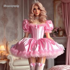 Pink Short Prom Dress Puff Sleeves Corset Ball Gown Cocktail Party Evening Dress