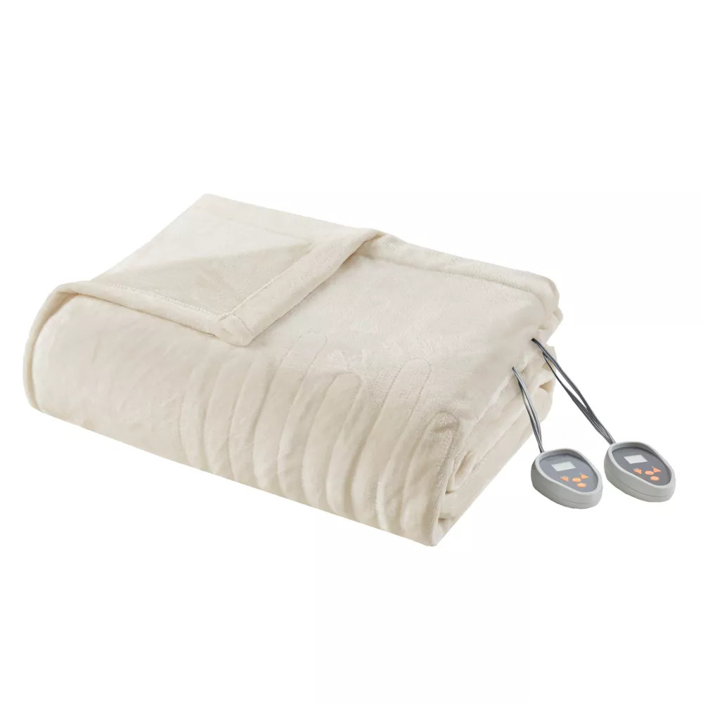 Двуспальное плюшевое одеяло с электрическим подогревом цвета слоновой кости - Beautyrest 10690₽