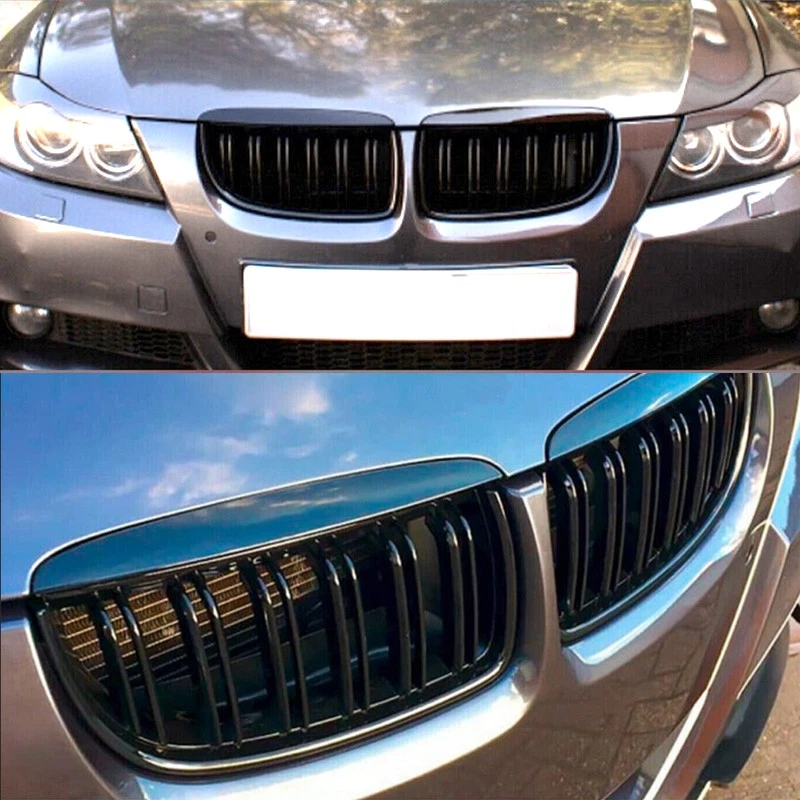 Gloss Black Front Kidney Grille For 2005-08 BMW 3-Series E90 E91 325i 328i 335i - Image 3 of 4
