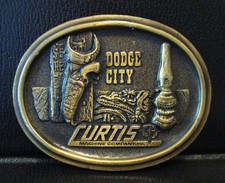 Curtis Machine Co Dodge City Kansas Early Lawman's Gear Brass Belt Buckle 1979