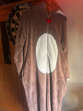 Unisex Brown Hooded Animal One Piece Fancy Dress Costume pyjamas Size M