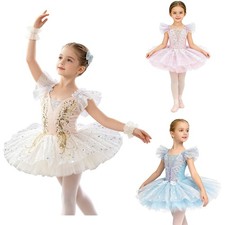 Kids Girls Ballet Glittery Dancewear Modern Costume Ballroom Tutu Dress Cute