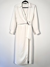ZARA White Wrap Midi Dress – Size S – Tortoiseshell Buckle Detail