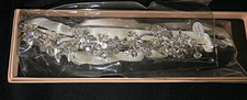 SWEETV Ivory Satin Bridal Belt Sash Rhinestone Crystal Applique Ribbon Tie A2