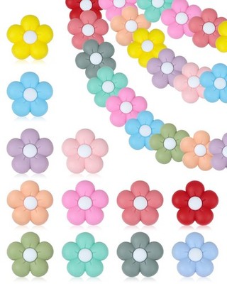 24PCS Cute Flower Beads, Craft Supplies for Keychains, Jewelry, Multicolor