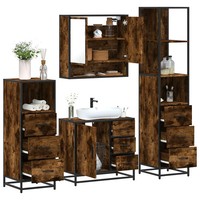 BadmöBel-Set FüR Badezimmer 4-Teilig In RäUchereiche Holzwerkstoff