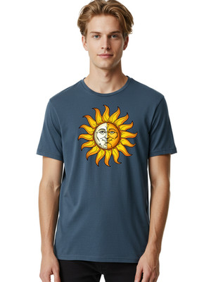 Dual-Face-Sun Mens Graphic Tee, 100% Cotton, Casual Summer Wear