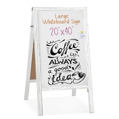 Wooden A Frame Whiteboard Sign - Magnetic Dry Erase Sidewalk Menu Board - Stu...
