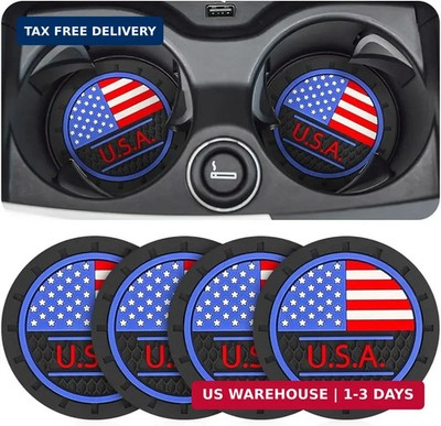 AUCELI 4 Pack Car Cup Holder Coasters, Colored American Flag US Flag Insert Car