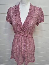 Mauve Sheer Lace Babydoll Dress Ruffled Neckline Accent Large Fairy Coquette y2k