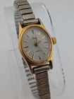Vintage Timex Womens Watch 17mm Gold Case Silver Stretch Band- New Battery