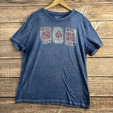 Lucky Brand Shirt Mens XL Blue Poker Cards Skulls Venice Burnout Tee King Ace