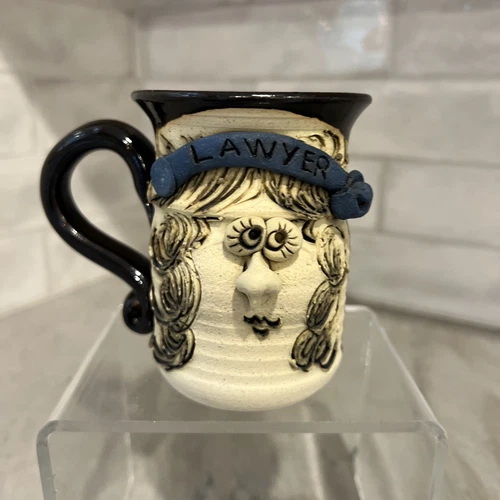 Bradford Pottery Funny Face Ugly Mug Lawyer  SIGNED Stoneware 3D Vintage