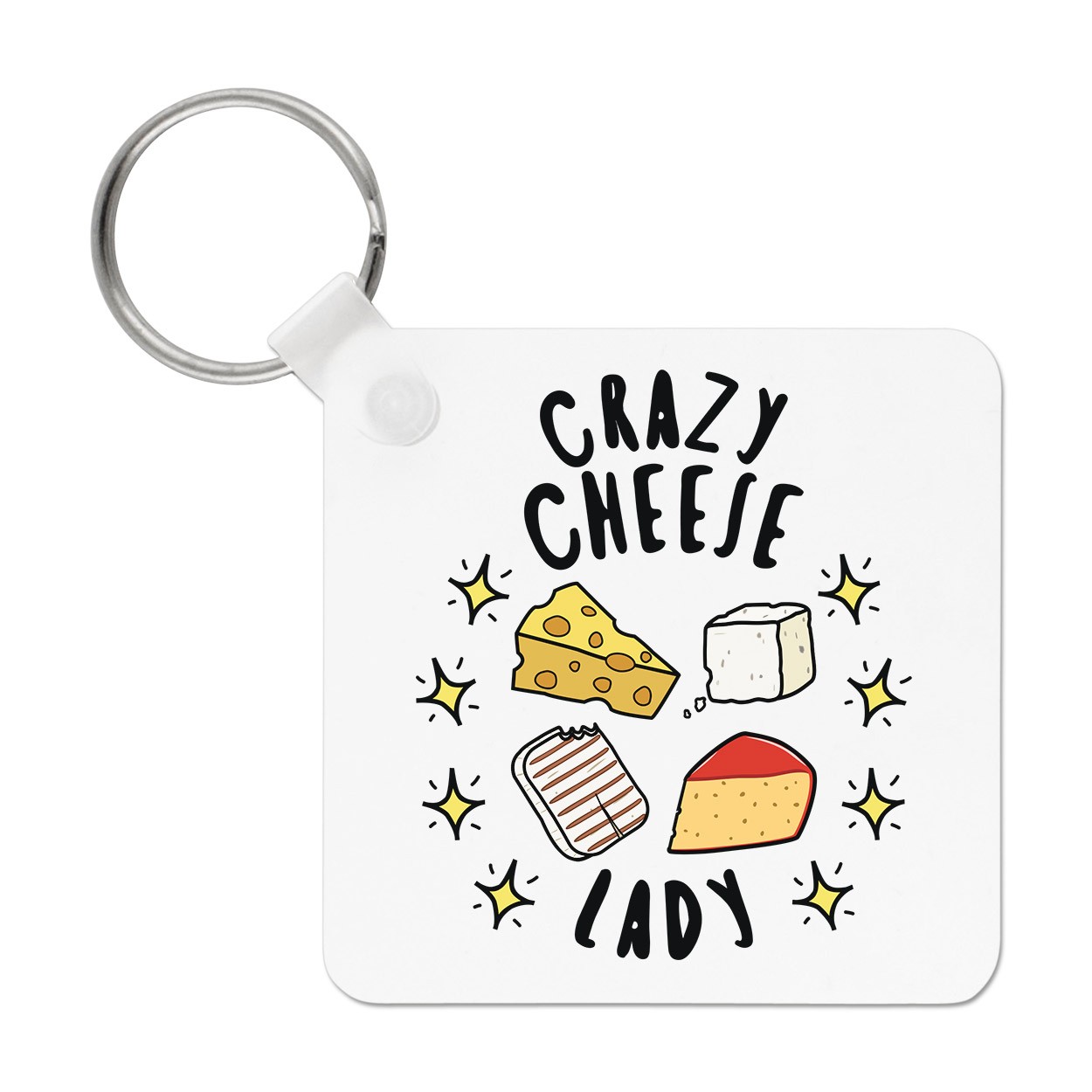 Crazy Cheese Lady Stars Keyring Key Chain Funny Joke Halloumi Cheddar