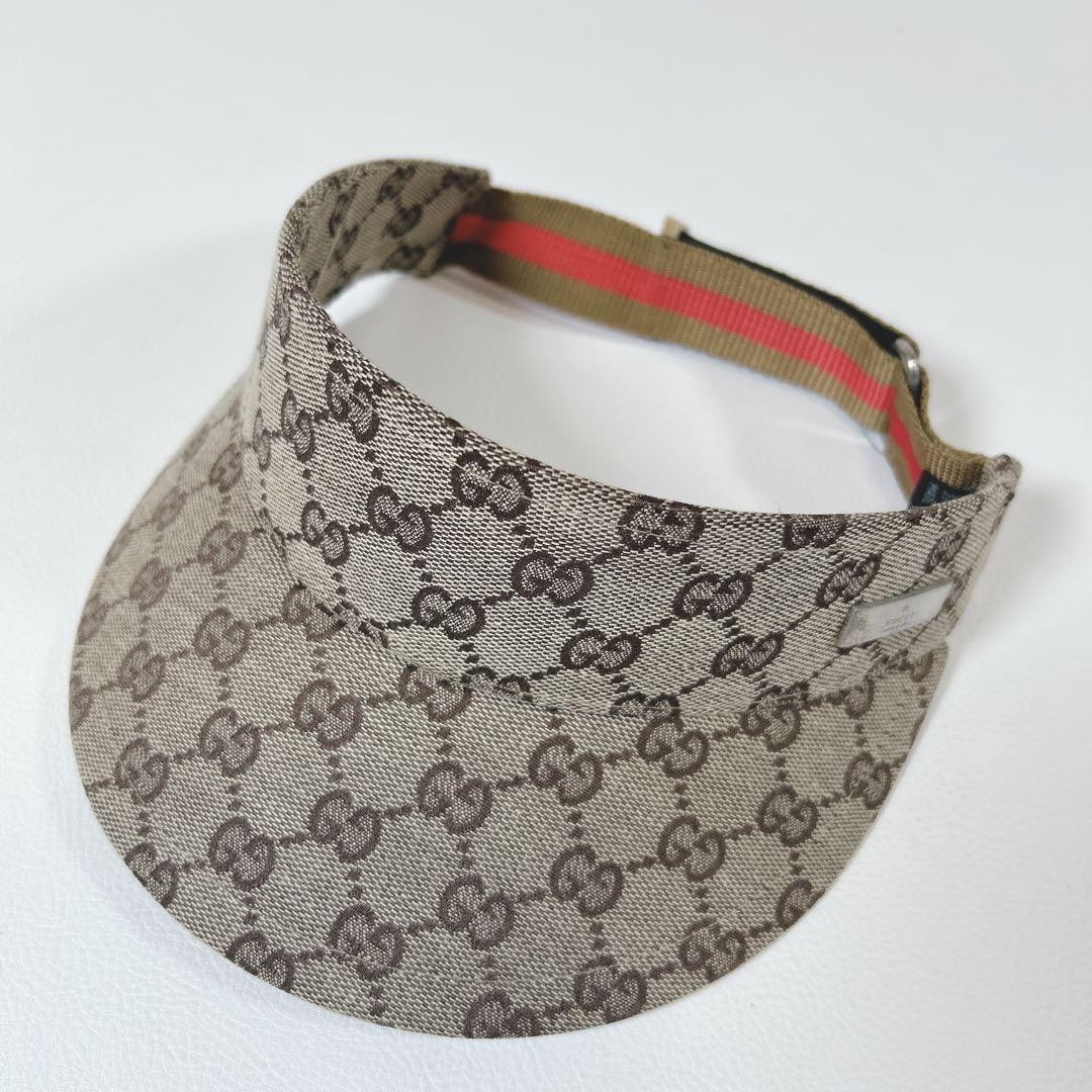 GUCCI GG Canvas Sun Visor Beige Brown Sherry Line Logo Engraved