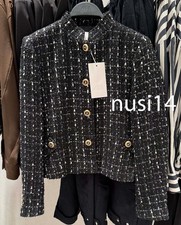 ZARA NEW WOMAN METALLIC THREAD TEXTURED BLAZER JACKET BLACK ECRU 2293/650/093