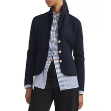 Rag  Bone Women Navy Merino Wool Knit Alex Slim Front Button Blazer Size S