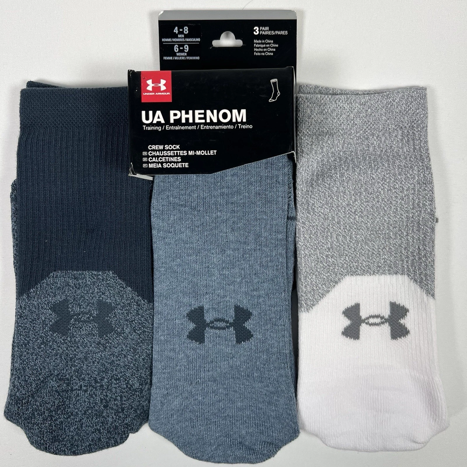 Under Armour UA Phenom Training Crew Socks (3 Pack) Men’s 4-8 Medium Blue NEW