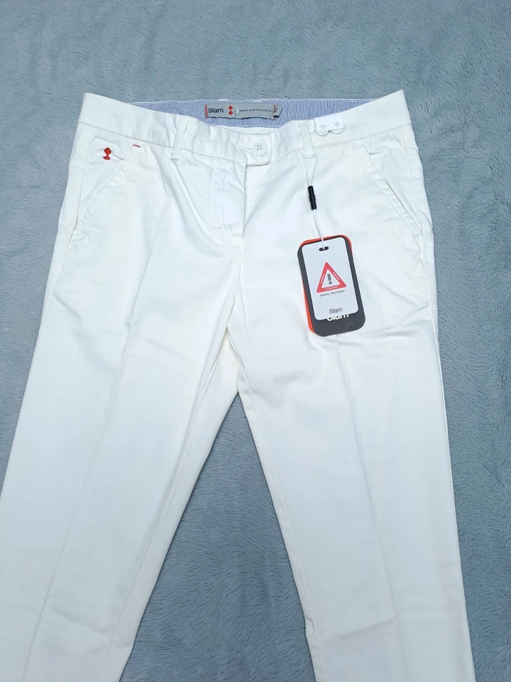 Slam Jeans Women's Cotton Zip Button Bottom Sz 40 White - Immagine 2 di 4