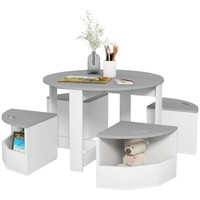 AIYAPLAY Five-Piece Kids Table and Chairs Set w/ Storage for 3-8 Years, Grey