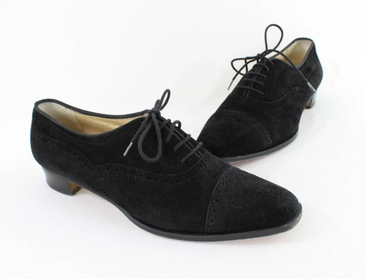 MBT Scarpa piatta Oxford Manolo Blahnik donna nera scamosciata stringata taglia 38 US 8