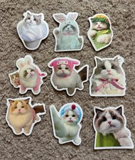9 Funny Cute Fluffy Cat Stickers Kawaii Kitten Matte Animal Sticker Set Lot