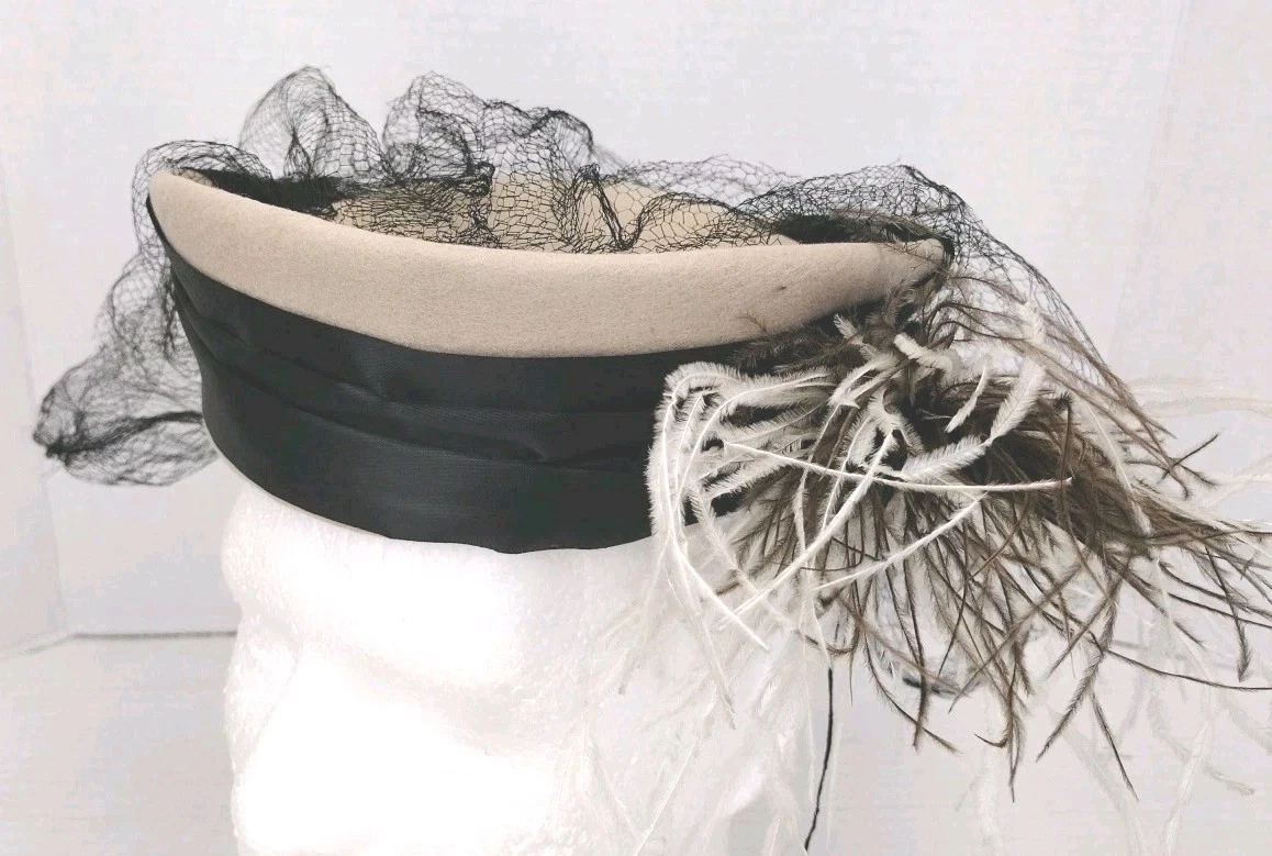 NEW VINTAGE VICTORIAN INSPIRED EMBELLISHED LACE WOOL HAT HENRI BOLLMAN DOESKIN Bollman Doeskin Hat Black Ribbon Detail Mid Century Vintage  main image 2