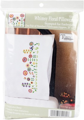 Tobin Stamped For Embroidery Pillowcase Pair 20''X30''-Whimsy Floral - T232180