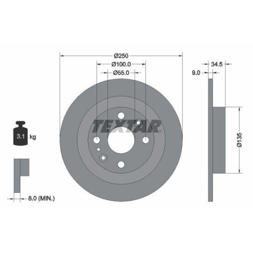 Textar 92061700 Bremsscheibe Hinterachse FüR Ford Asia & Oceania Mazda Ford Usa-image