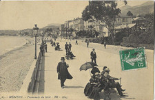 Old postcard travelled MENTON - Promenade du Midi (1912)