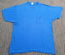 80s Vintage Selvedge Pocket T Shirt Men's 2XL Blue Single Stitch USA Made Grunge