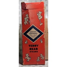 Vintage Teddy Bear Straws Box Novelty Retro Party Supplies collectible