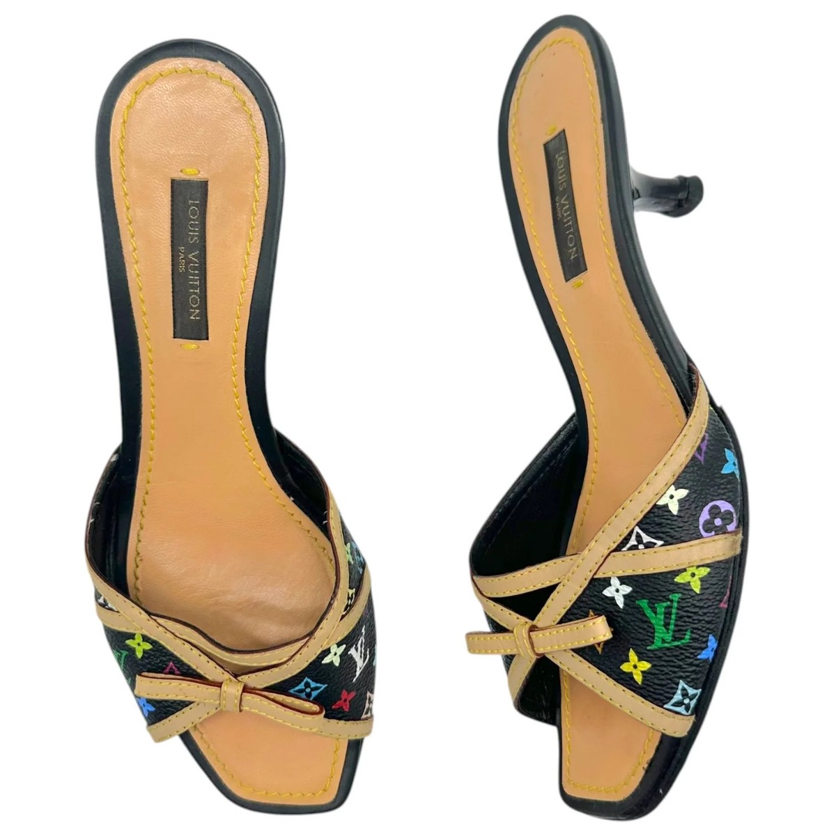 Louis Vuitton ブラック ハイヒール Louis Vuitton Black Murakami Multicolor Kitten Heel Mules | eBay