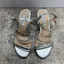 Nina Womens Silver Leather Naleigh Wedge Strappy Rhinestones Sandals Size 8M