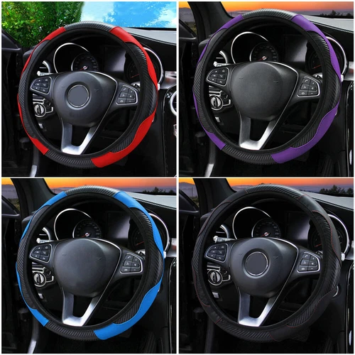 Cubierta Volante Coche Fibra Carbono Cuero PU Universal Antideslizante Accesorios - Imagen 1 de 19