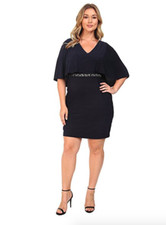 Adrianna Papell Wide Band Matte Jersey Capelet Sheath Dress Plus Size 22W $180