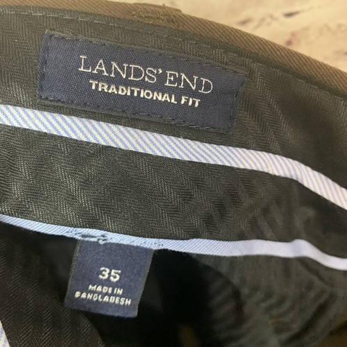 Lands End Pants Mens Size 35 Brown Chino Traditional Fit Flat Front Casual - Picture 7 of 8