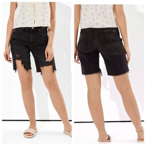 AEO American Eagle Boyfriend 90s Bermuda Denim Shorts size 2 Distressed Y2K - Picture 2 of 8
