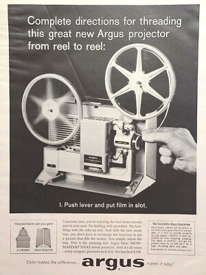 Argus Self-Threading 8mm Showmaster 500AZ Movie Projector Vintage Print Ad 1962