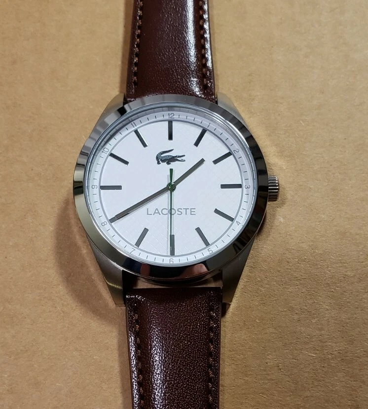 Lacoste 2010893 Austin Watch With 44mm White Face and Brown Leather Band