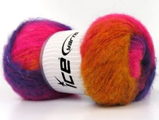 2-Skein Lot Bella Mohair Yarn 4-Medium 2x150g/330m Purple Maroon Fuchsia Gold