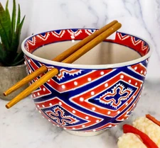 Japanese Motif Contrast Ceramic Ramen Udong Noodle Soup Bowl and Chopsticks