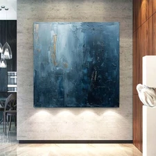 Blue Hand-painted abstract oil Painting on canvas Home Wall Decor 31in