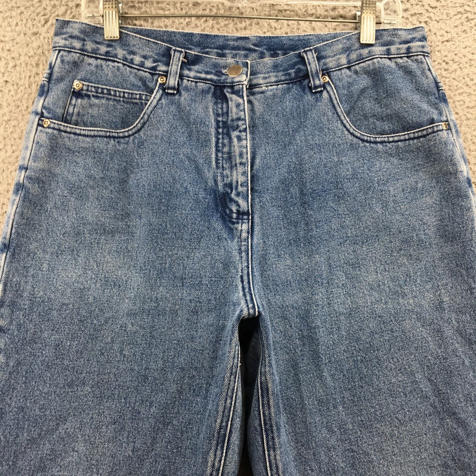 羊毛直筒牛仔裤女式 12 蓝色牛仔中腰纽扣 5 口袋拉链衬里 — 第 2/4 张图片