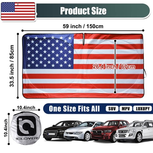 Foldable Car Windshield Sun Shade Front Visor Cover UV Block Protection US Flag - Picture 2 of 9