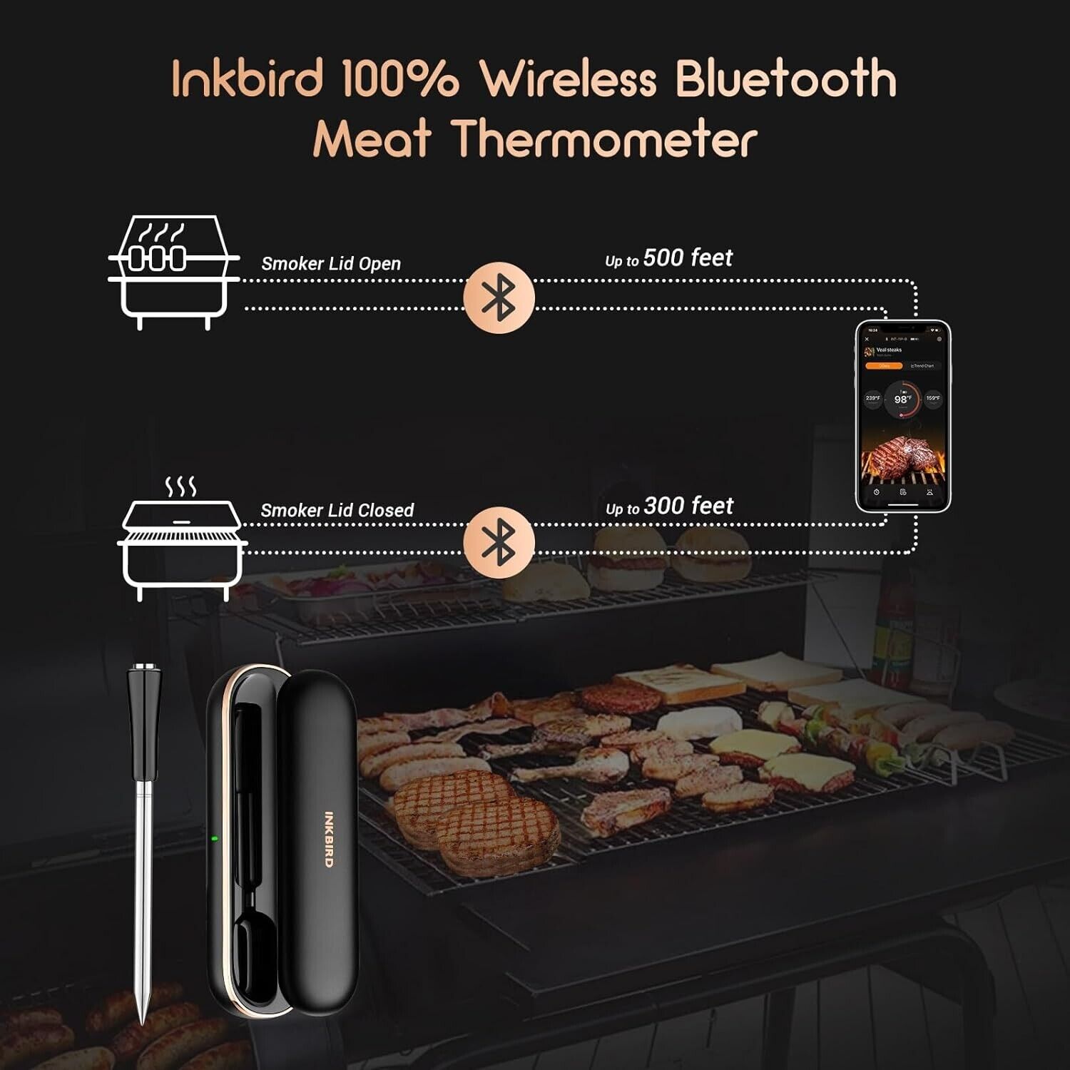 Truly Wireless Fleischthermometer Bluetooth Bratenthermometer für Backofen Grill