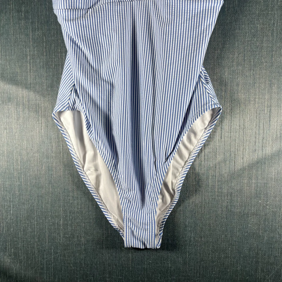 Traje de baño de una pieza J Crew para mujer talla 14 blanco azul a rayas elástico sujetador incorporado Foto 3 de 4